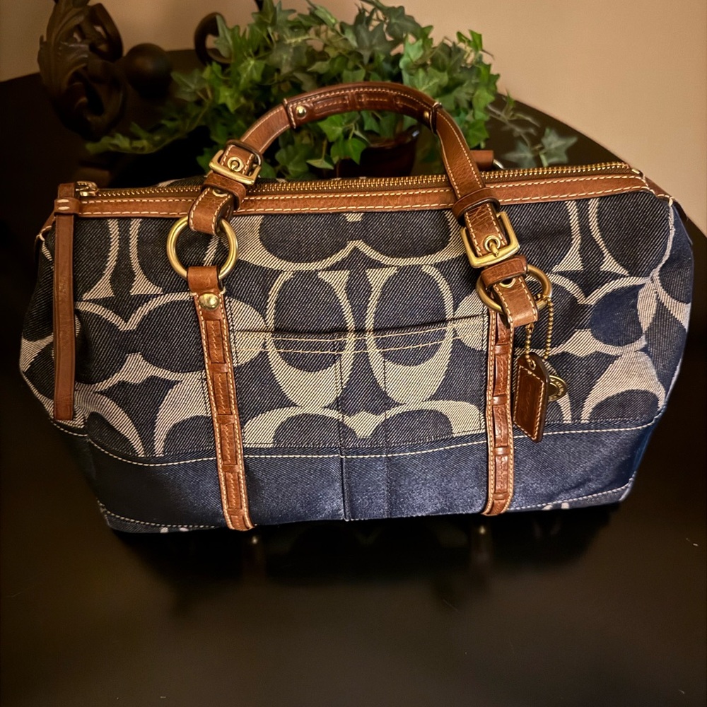 Coach anniversary signature denim zip around wallet and bag 11183 EUC